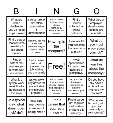 Career Fair 2024 Bingo Card