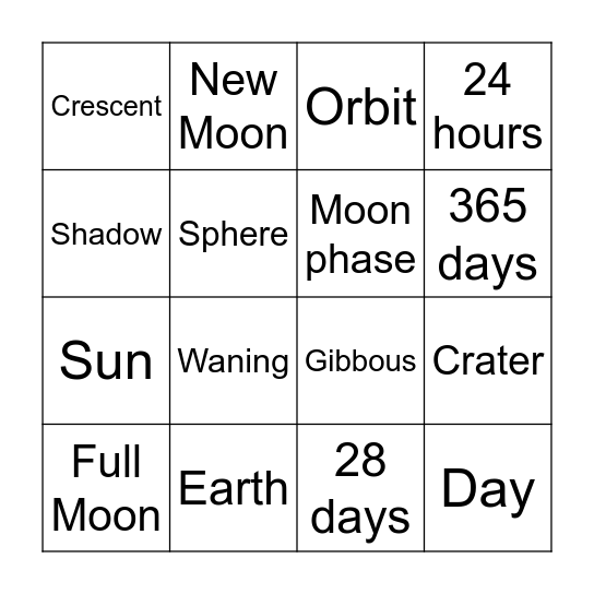 Sun, Moon and Earth BINGO Card