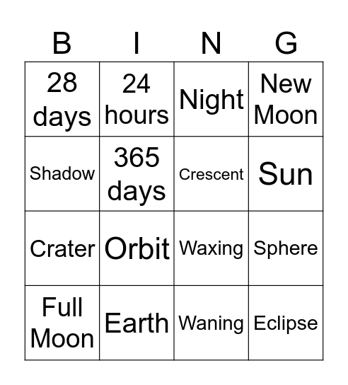 Sun, Moon and Earth BINGO Card