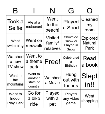 Spring Break BINGO Card