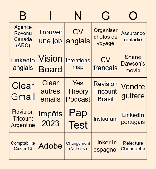 Productivity Bingo Card