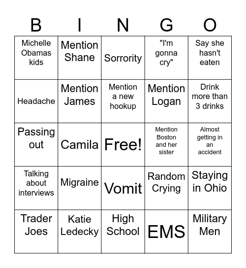 Katherine Bingo Card