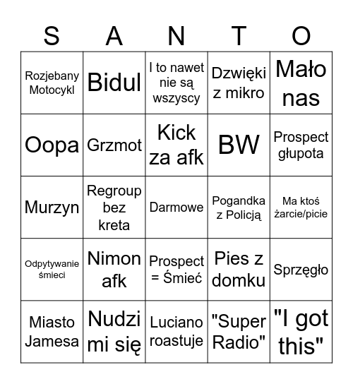 Santos M.C Bingo Card