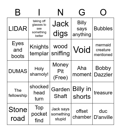 Oak Island S10 E4 Card 3 Bingo Card