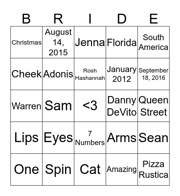Bridal Shower Bingo! Bingo Card