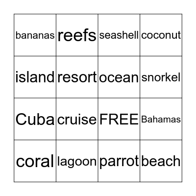 Caribbean Day Bingo Card