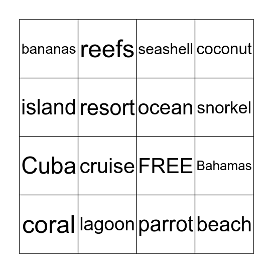 Caribbean Day Bingo Card