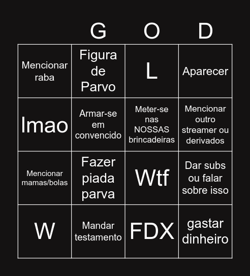 Bingo do huGOD Bingo Card