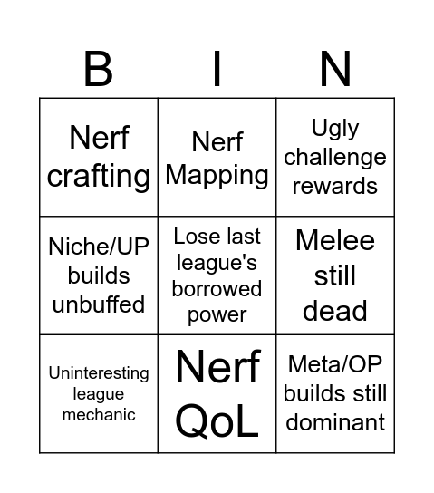 Skip POE league bingo Card