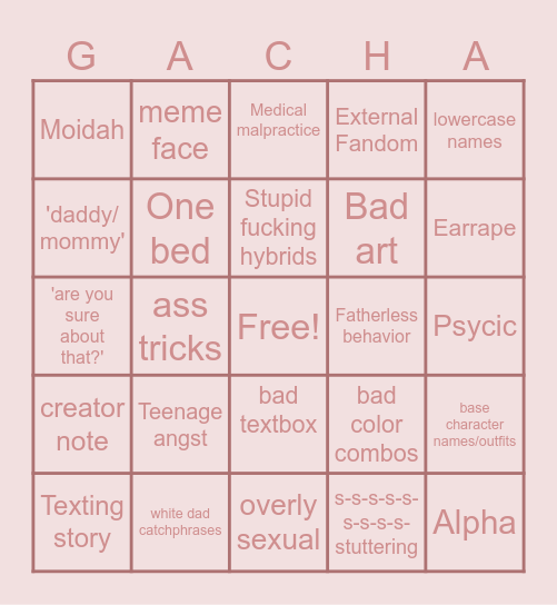 gacha cringe Bingo Card