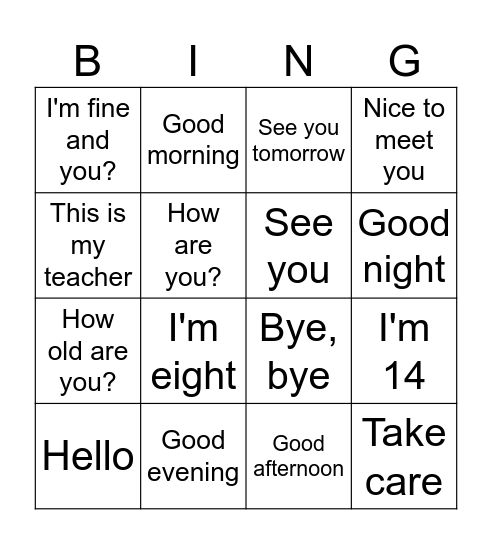GREETINGS Bingo Card