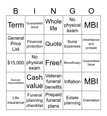 Life Insurance Protection Bingo Card