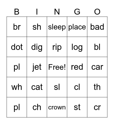 Phonemic Bingo Card