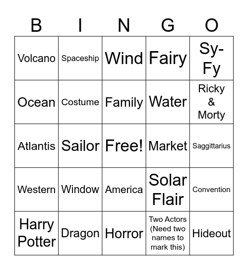 Color of Fandom Game #1 Bingo Card