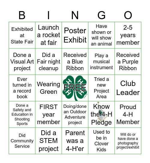 4 - H ICEBREAKER Bingo Card