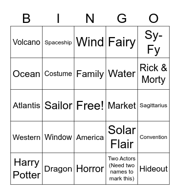 Color of Fandom Game #1 Bingo Card