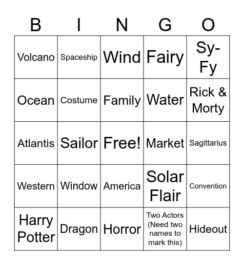 Color of Fandom Game #1 Bingo Card
