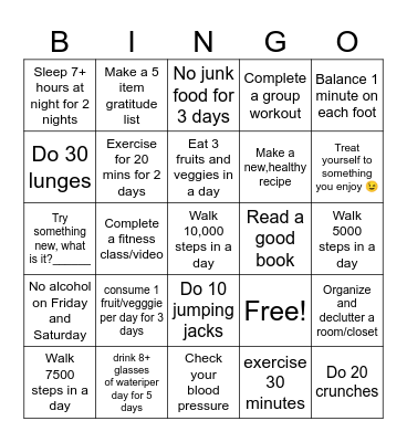 Healthy Balance Winter Bingo Card