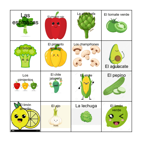 Las Verduras Bingo Card