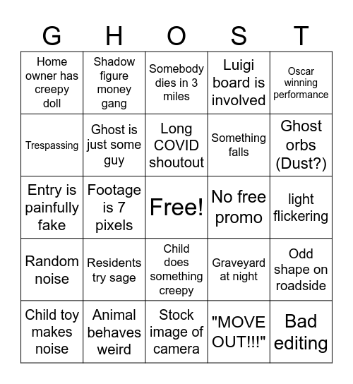 JackManifold Ghost Vids Bingo Card