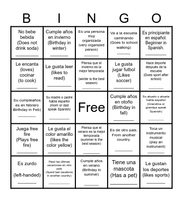 BINGO para conocerse Bingo Card