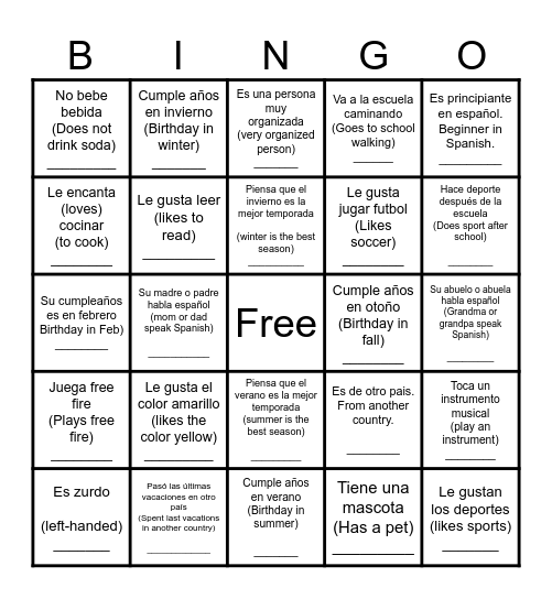 BINGO para conocerse Bingo Card