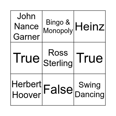 1930's Bingo Card