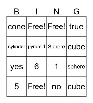 3d shapes Bingo Card