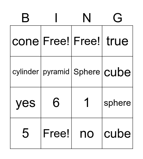 3d shapes Bingo Card