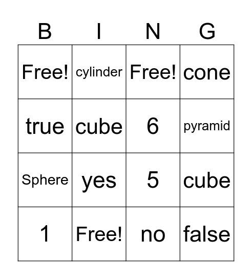 3d shapes Bingo Card