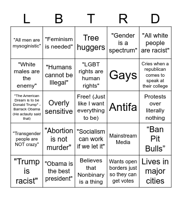 Uneducated Liberal Bingo Card