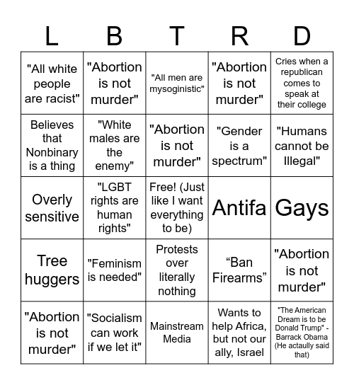 Uneducated Liberal Bingo Card