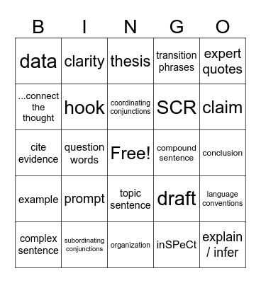 ECR & SCR (Writing Process) Bingo Card
