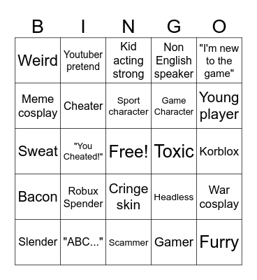 Roblox Bingo Card