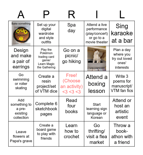 "April hath put a spirit of youth in everything." Bingo Card