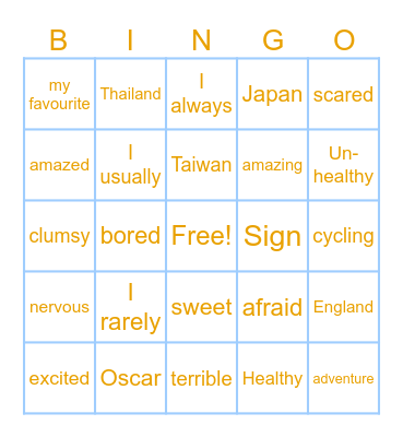 Adjectives and Conversation Bingo Card