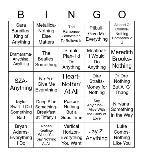 Radio Bingo Anything, Everything, Something, Nothing Bingo Card