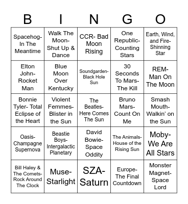 Radio Bingo The Cosmos Bingo Card