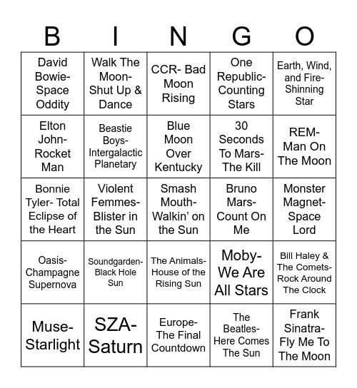 Radio Bingo The Cosmos Bingo Card