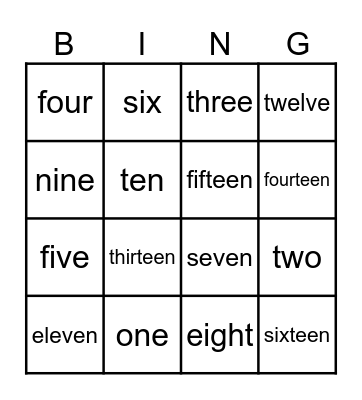 Number1-16 Bingo Card