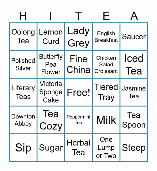 High Tea Bingo Card