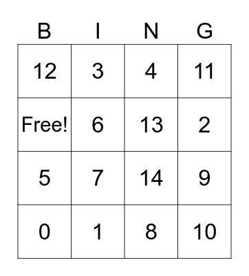 N1-14 Bingo Card