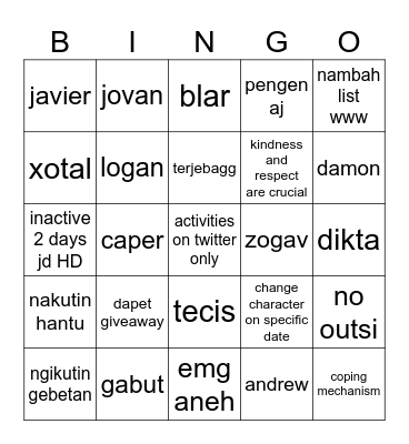 blur Bingo Card