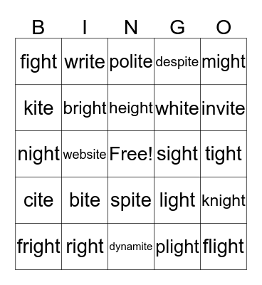 ~ite vs. ~ight Bingo Card