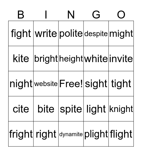 ~ite vs. ~ight Bingo Card