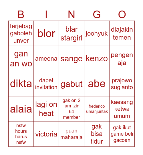 vic’s bingo Card