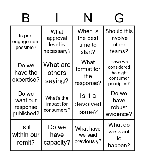 Consultation Bingo Buzzwords Bingo Card