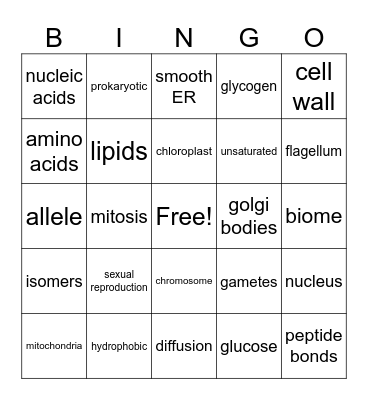 EOC Biology Review Bingo Card