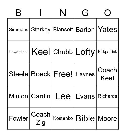 MCHS Bingo Card