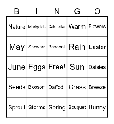 Springtime Bingo Card